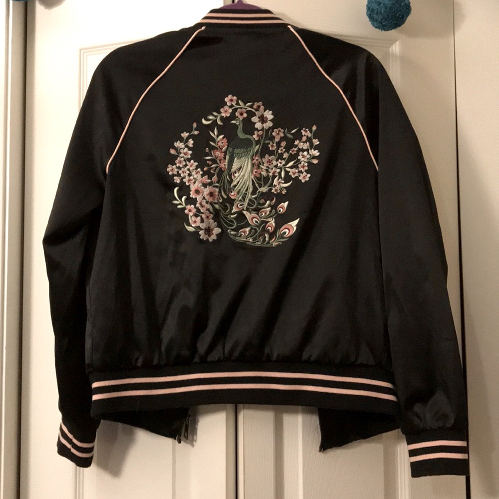 Black and Pink Souvenir Bomber Jacket